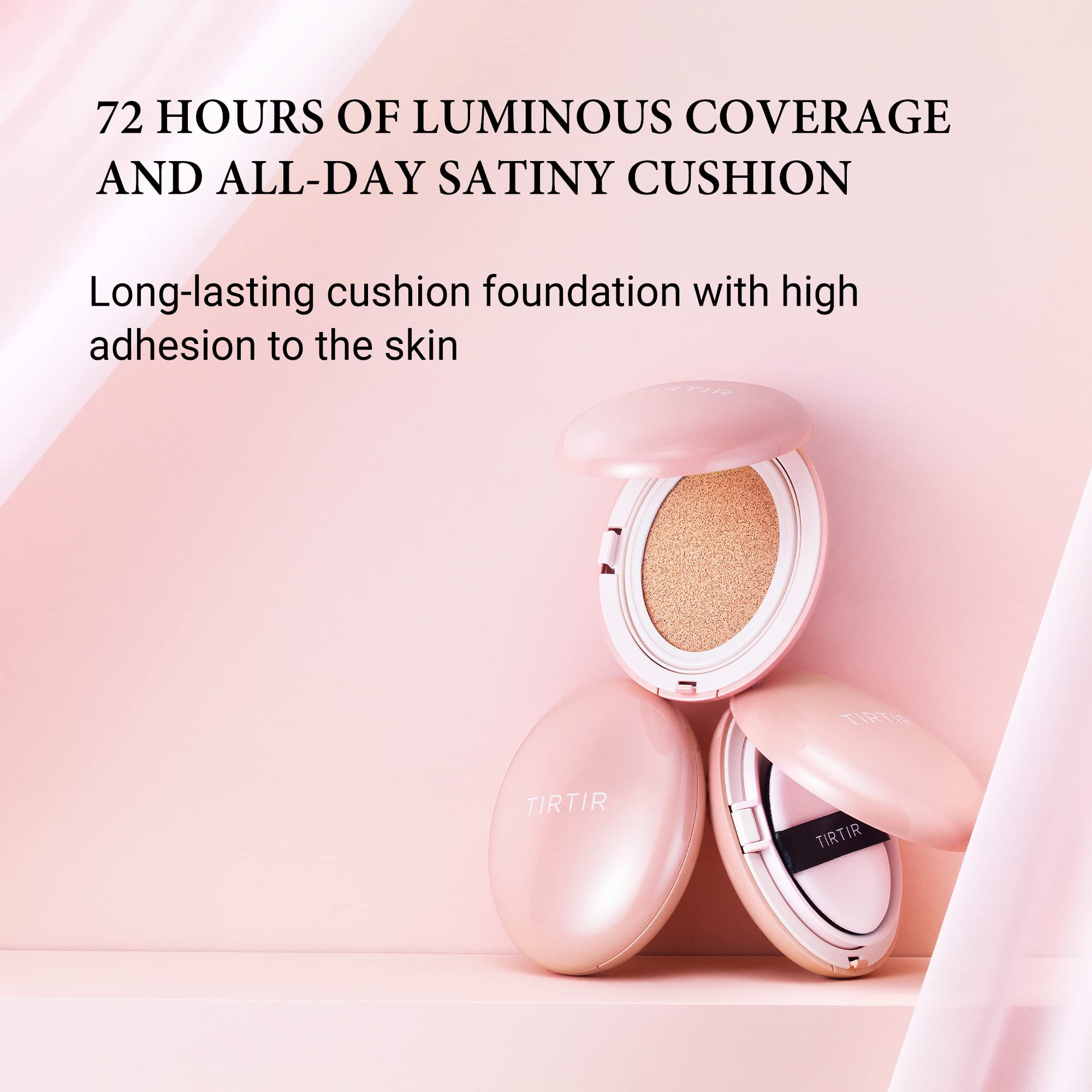 TIRTIR Mask Fit All Cover Pink Cushion Foundation | High Coverage, Semi-Matte Finish, Lightweight, Flawless, Corrects Redness, Korean Cushion, Pack of 1 (0.63 oz.), 21N Ivory