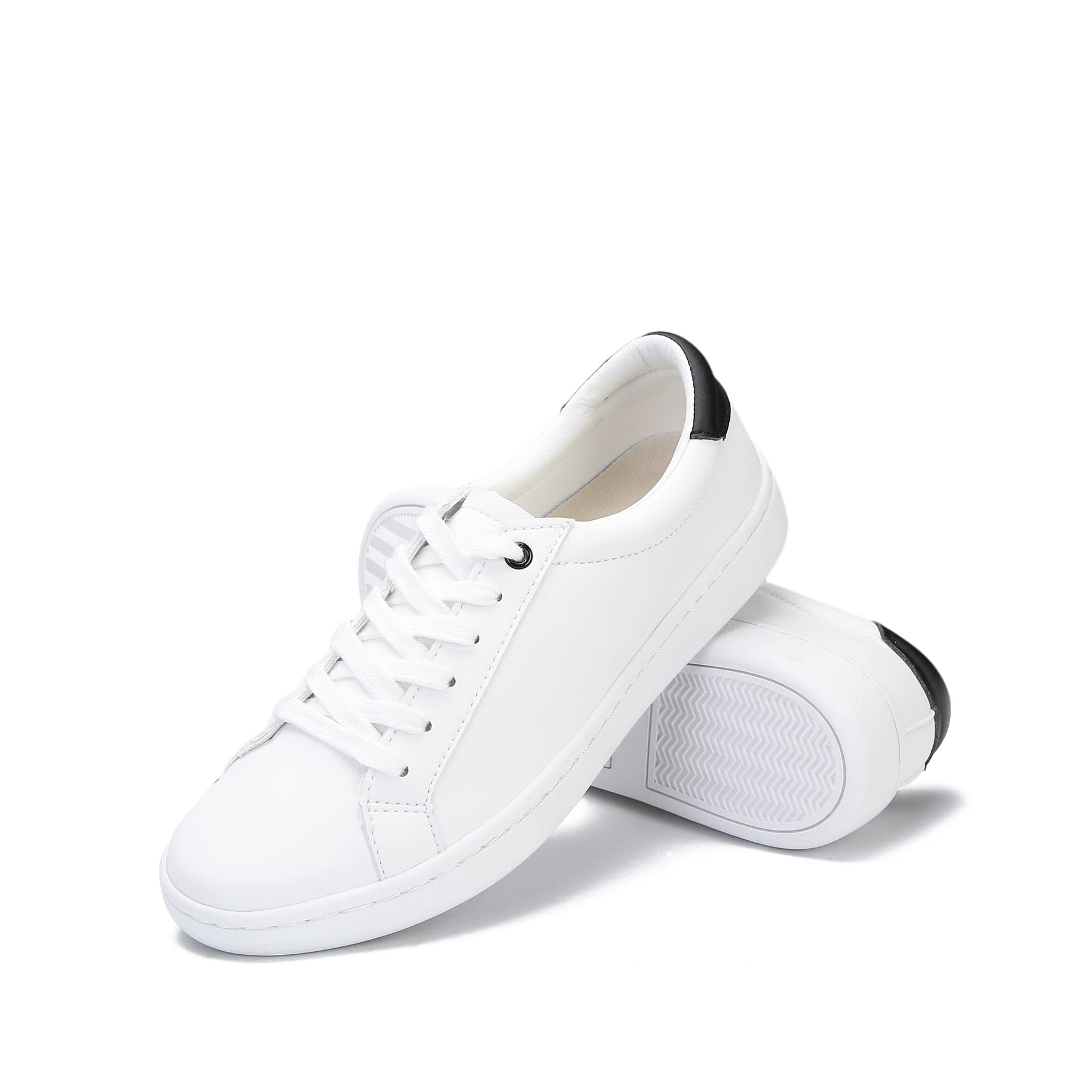 HONGHAIER Non Slip White Shoes for Women Microfiber Leather Fashion Sneakers Comfortable Womens Walking Shoes with Memory Foam WhiteBK 8