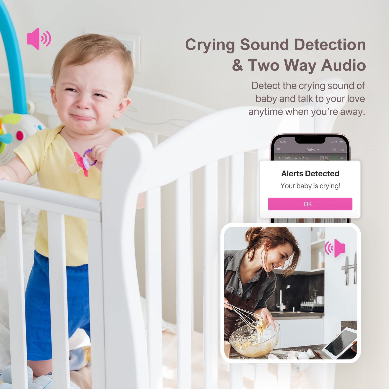 iBaby Smart Baby Breathing Monitor - with Camera and Audio, Tracking Baby's Breathing, Sleeping, Movement. i2 Wi-Fi Video Baby Monitor, Contactless, Work with Smartphone.