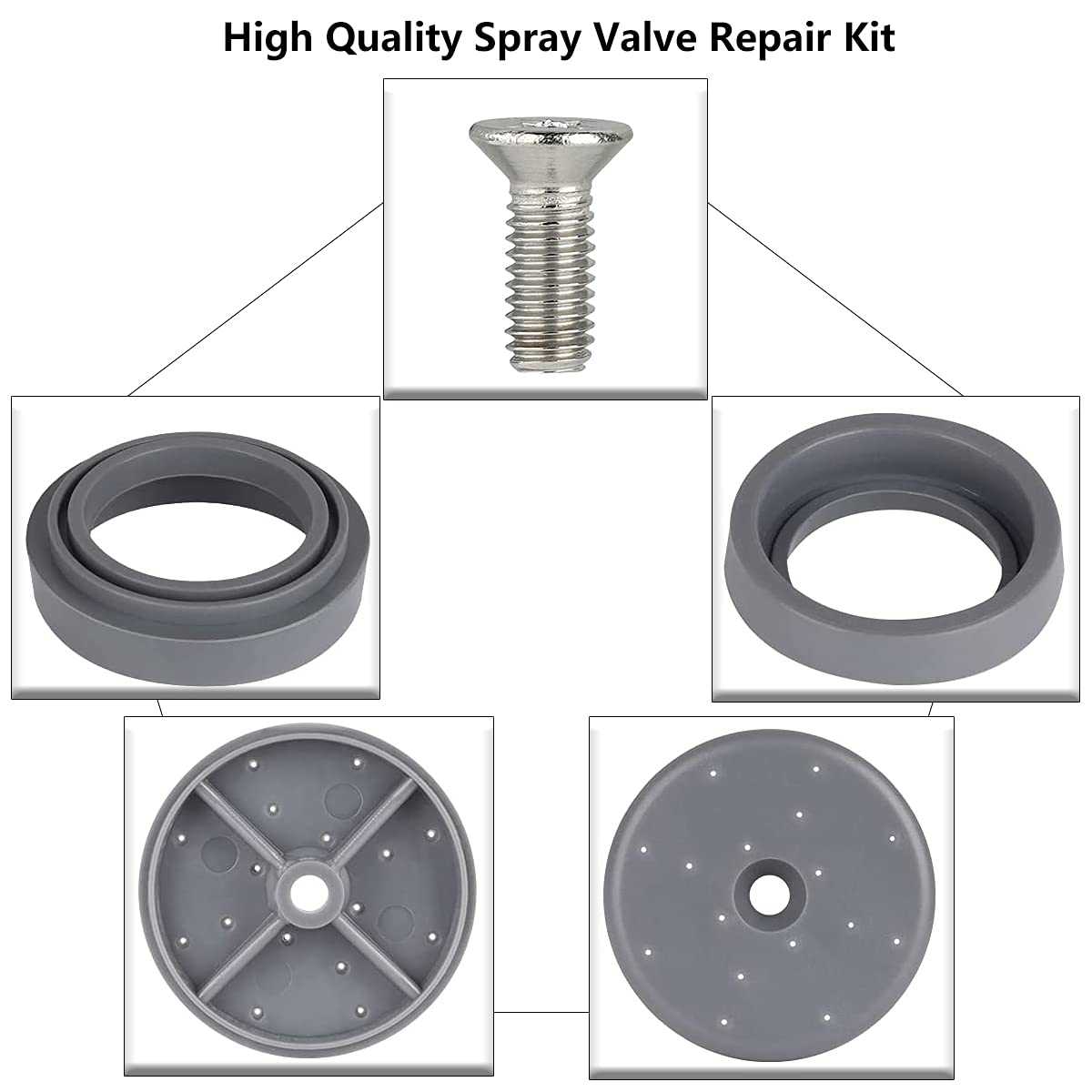 KOLLNIUN Pre-Rinse Spray Valve Repair Kit for Most Commercial Sink Faucet Dish Sprayer Touch On Kitchen Sink Faucets 1.42 GPM Spray Face Bumper and Screw Repair Part, Grey
