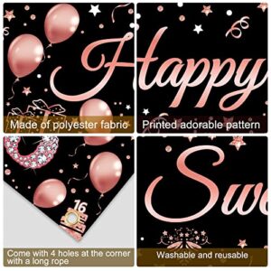 16th Birthday Decorations Sweet 16 Banner Party Supplies, Rose Gold Happy Sweet Sixteen Birthday Party Decor for Girl, 16 Year Old Birthday Yard Sign for Indoor Outdoor
