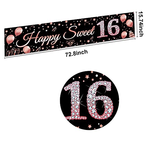 16th Birthday Decorations Sweet 16 Banner Party Supplies, Rose Gold Happy Sweet Sixteen Birthday Party Decor for Girl, 16 Year Old Birthday Yard Sign for Indoor Outdoor