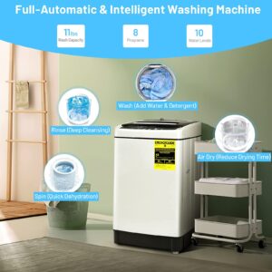COSTWAY Portable Washing Machine, 11Lbs Capacity Full-automatic Washer with 8 Wash Programs, LED Display, 10 Water Levels, Compact Laundry Washer and Spinner Combo for Apartment Dorm, White