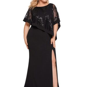 Ever-Pretty Maxi Plus Size Dress for Women Cape Dress for Black US18