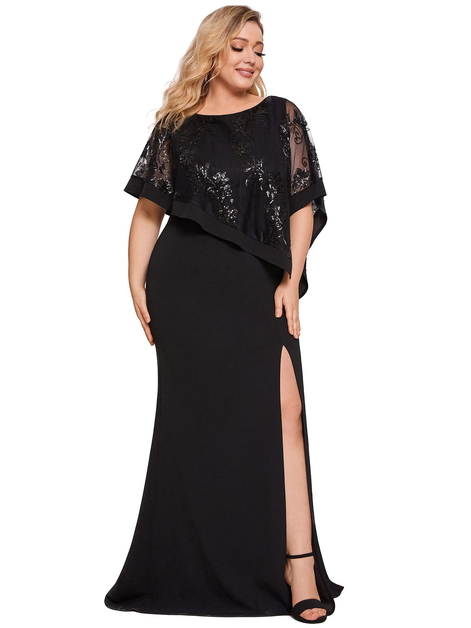 Ever-Pretty Maxi Plus Size Dress for Women Cape Dress for Black US18