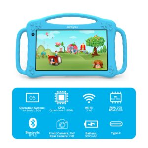 Azeyou Tablet 7 inch Android 11 Tablet for 2GB RAM & 32GB, Toddler Educational APPs & Games, Parental Control, K10 Tablet Blue