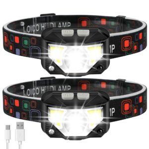 moico headlamp rechargeable,1100 lumen super bright led head lamp flashlight with white red light, 2 pack motion sensor waterproof head lights, 8 mode headlight for outdoor camping fishing running