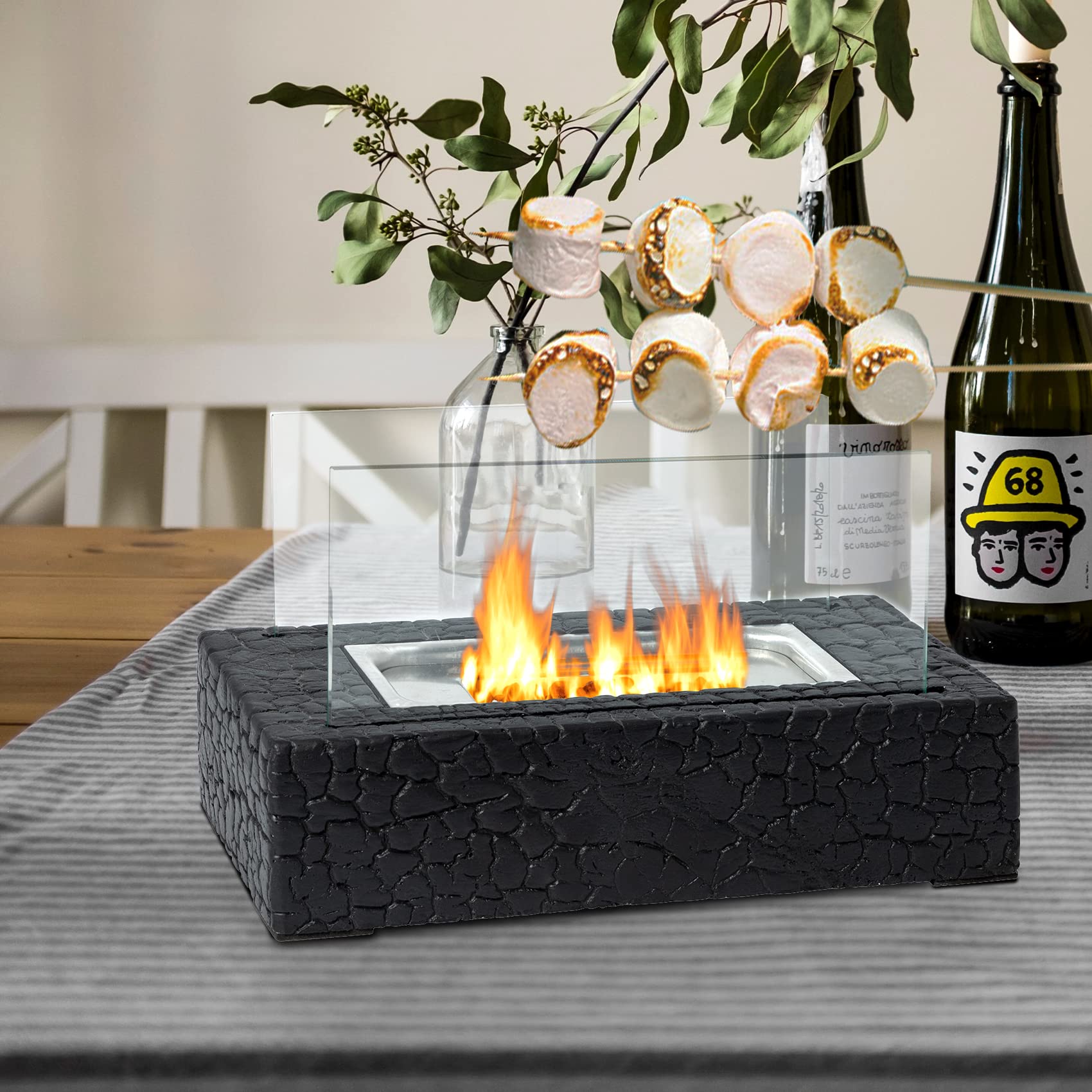 LIMOR Indoor Tabletop Fire Pit - Mini Table Top Firepit with Extinguishing Cover is Bio Ethanol Fireplace Home Decor and Outdoor Portable Table Top Fire Pit for Living Room Patio Backyard Balcony