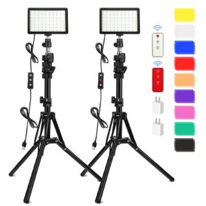 2 pack 70 led video light with 61.42'' tripod stand/color filters, obeamiu 5600k usb studio lights shooting kit for photography lighting, zoom call lighting, live streaming, video conferencing