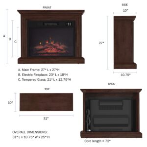 Mobile Electric Fireplace with Mantel-Portable Heater on Wheels, Remote Control, LED Flames & Faux Logs, Adjustable Heat & Light by Northwest (Brown)