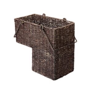 Villacera 14-Inch Wicker Stair Case Basket with Handles | Handmade Woven Seagrass in Brow