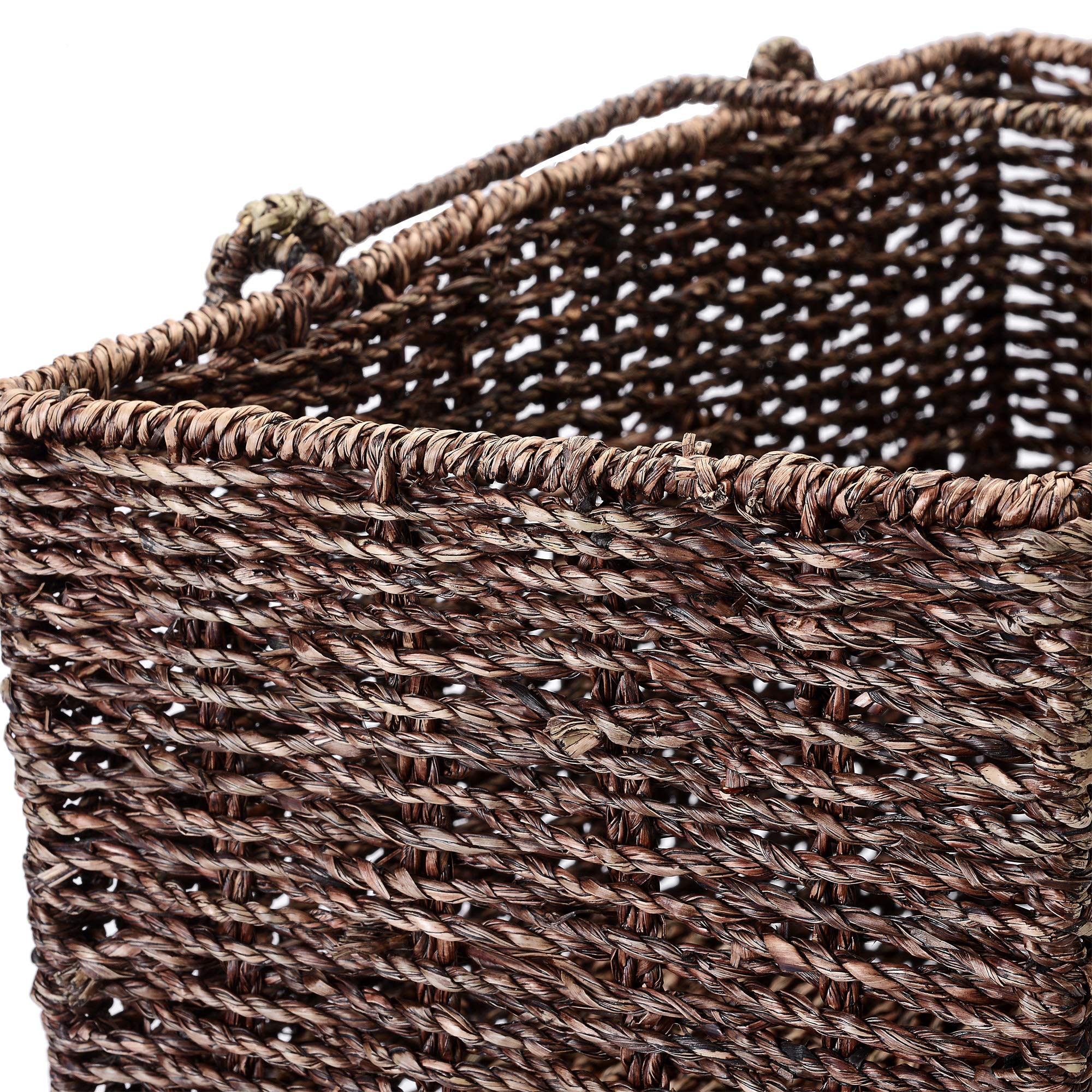 Villacera 14-Inch Wicker Stair Case Basket with Handles | Handmade Woven Seagrass in Brow