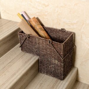 Villacera 14-Inch Wicker Stair Case Basket with Handles | Handmade Woven Seagrass in Brow