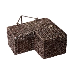 Villacera 14-Inch Wicker Stair Case Basket with Handles | Handmade Woven Seagrass in Brow