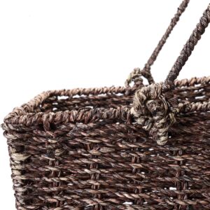 Villacera 14-Inch Wicker Stair Case Basket with Handles | Handmade Woven Seagrass in Brow