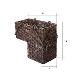 Villacera 14-Inch Wicker Stair Case Basket with Handles | Handmade Woven Seagrass in Brow