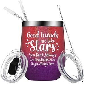 ficsowy bff birthday gifts for women wine tumbler,funny thanksgiving & gifts of friendship for friend,sister,her,coworker,wedding,insulated double wall cup with sayings(12oz,gradient red)