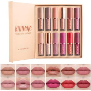 kimieye 12pcs velvet matte liquid lipstick set, waterproof long lasting quick-drying non-stick cup nude lip stain kit, up to 24h wear, professional lip makeup gift kit for women (set a)