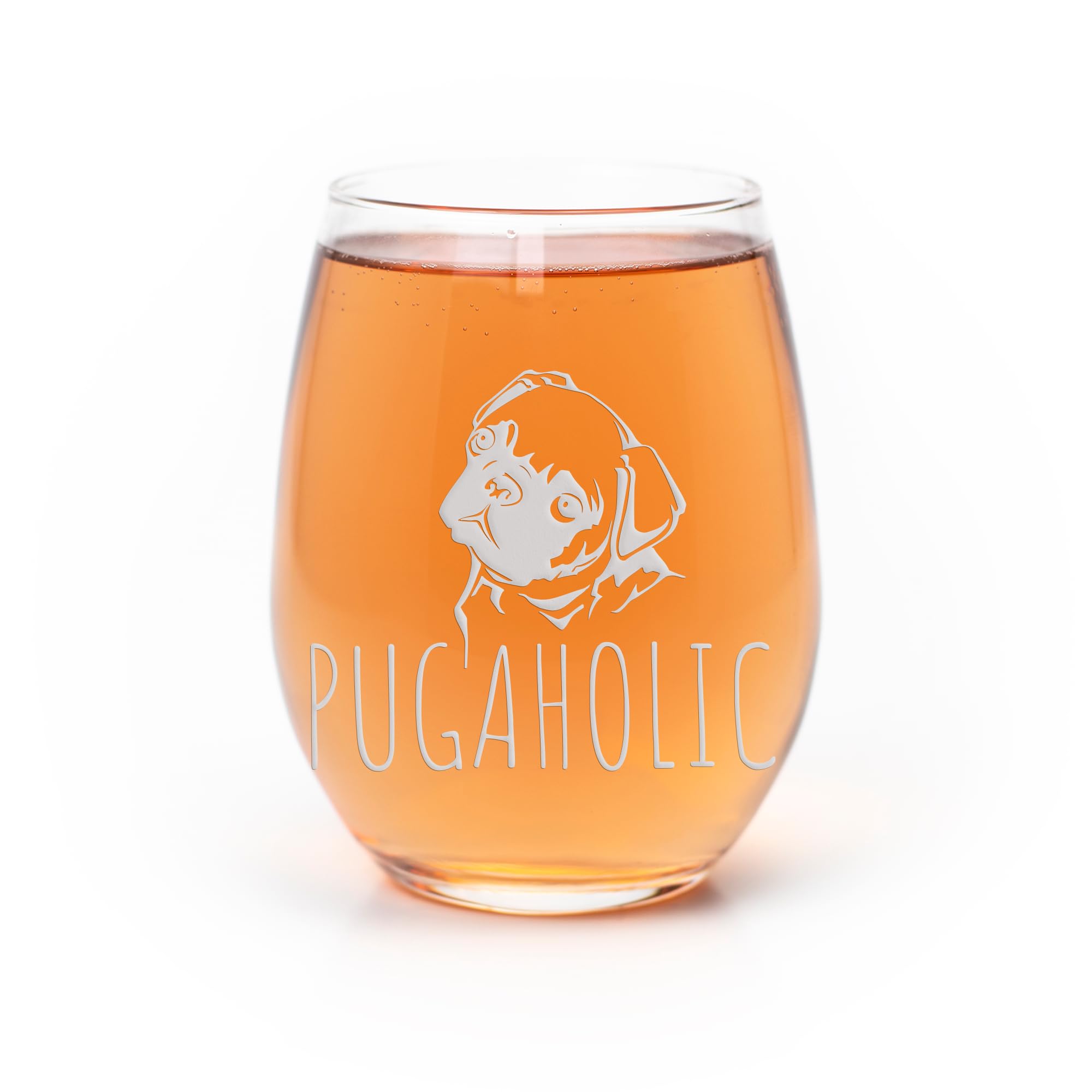 Pugaholic Pug Stemless Wine Glass - Pug Wine Glass, Pug Mom, Pugaholic, Pug Gift, Pug Lover, Pug Cup, Fun Wine Glass, Pet Wine Glass