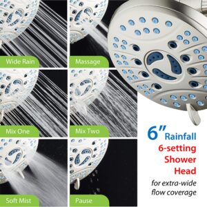 AquaCare AS-SEEN-ON-TV High Pressure 50-mode Rain & Handheld 3-way Shower Head Combo - Anti-clog Nozzles/Tub, Tile & Pet Power Wash/Extra Long 6 ft. Stainless Steel Hose/Nickel Finish