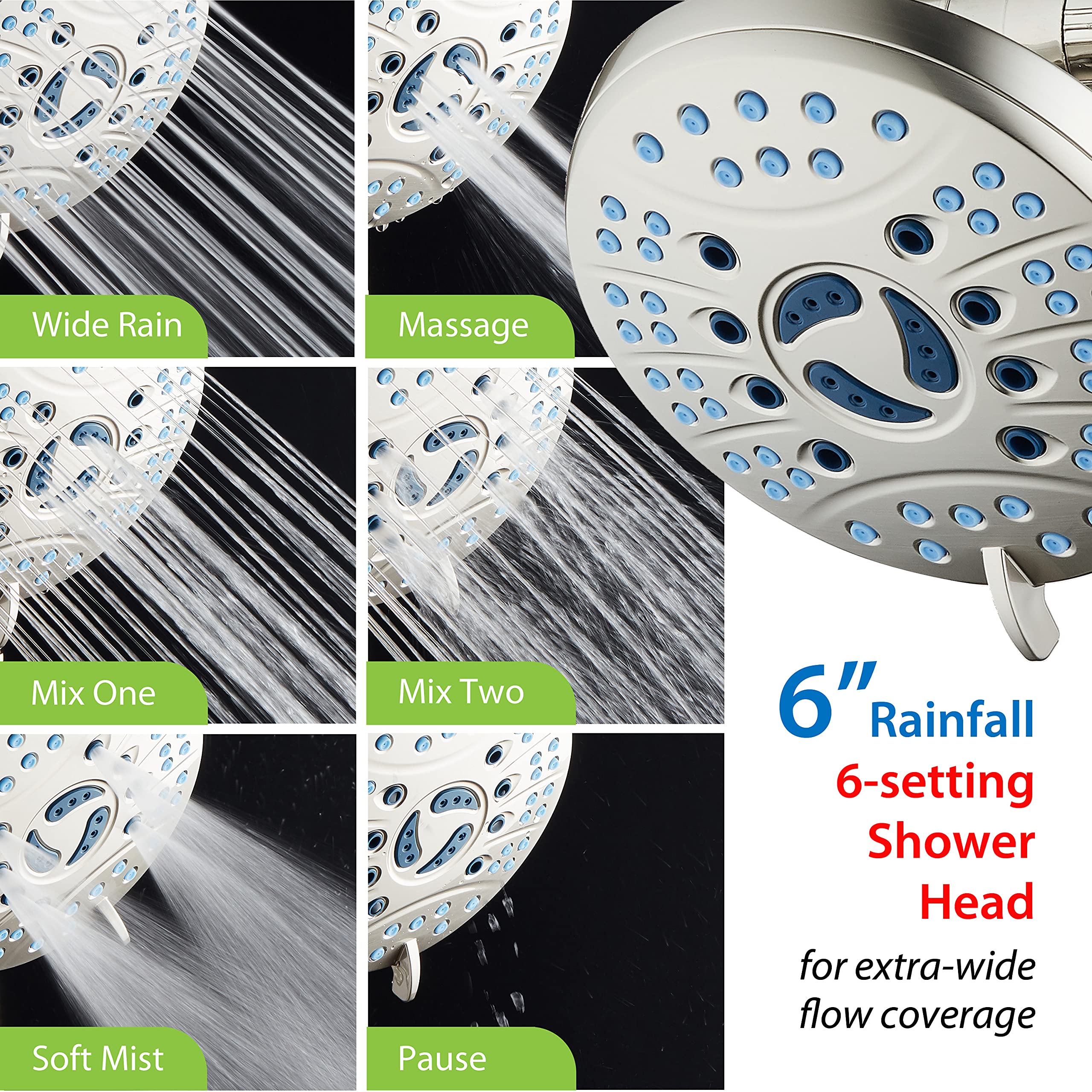 AquaCare AS-SEEN-ON-TV High Pressure 50-mode Rain & Handheld 3-way Shower Head Combo - Anti-clog Nozzles/Tub, Tile & Pet Power Wash/Extra Long 6 ft. Stainless Steel Hose/Nickel Finish