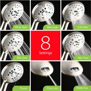 AquaCare AS-SEEN-ON-TV High Pressure 50-mode Rain & Handheld 3-way Shower Head Combo - Anti-clog Nozzles/Tub, Tile & Pet Power Wash/Extra Long 6 ft. Stainless Steel Hose/Nickel Finish