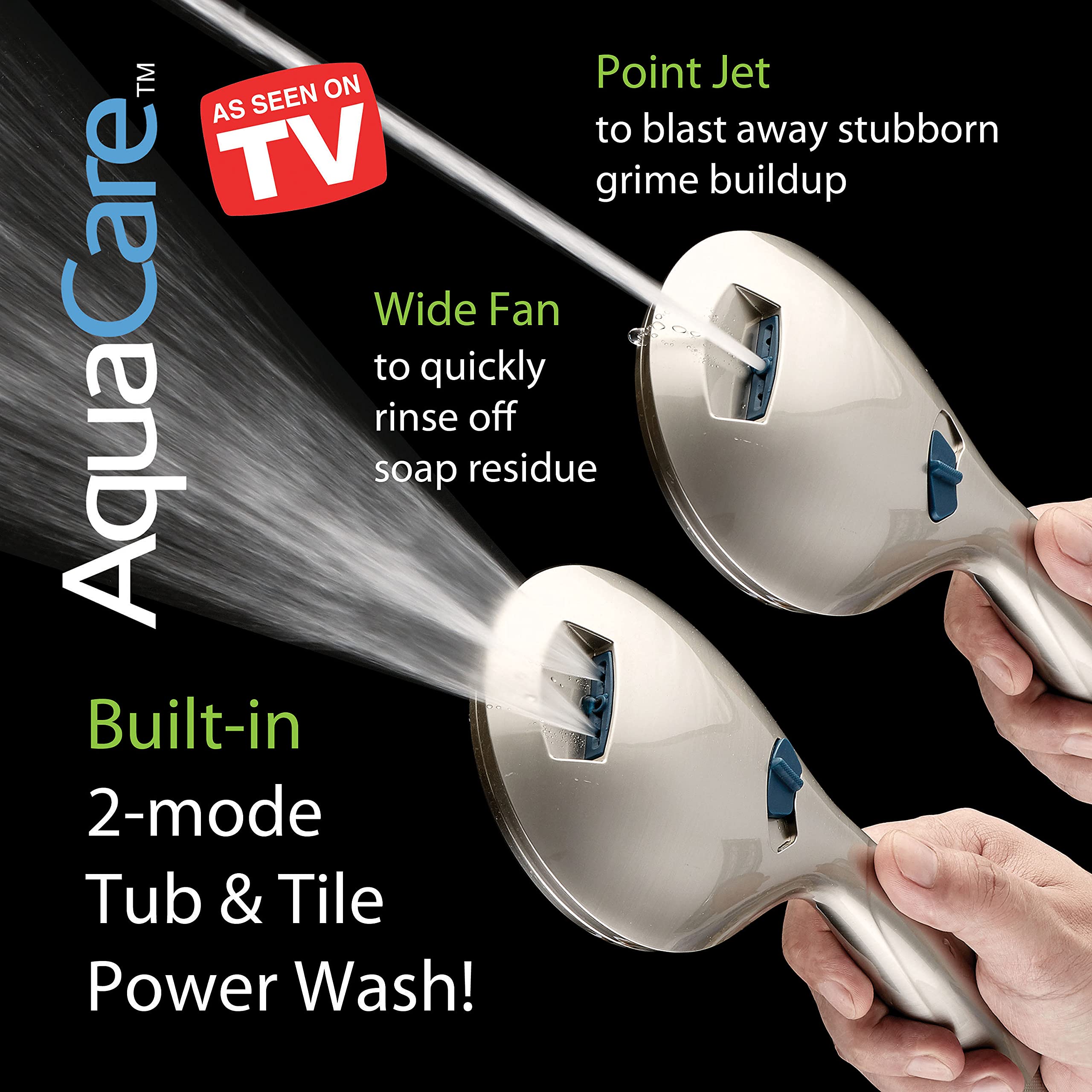 AquaCare AS-SEEN-ON-TV High Pressure 50-mode Rain & Handheld 3-way Shower Head Combo - Anti-clog Nozzles/Tub, Tile & Pet Power Wash/Extra Long 6 ft. Stainless Steel Hose/Nickel Finish