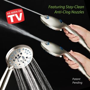 AquaCare AS-SEEN-ON-TV High Pressure 50-mode Rain & Handheld 3-way Shower Head Combo - Anti-clog Nozzles/Tub, Tile & Pet Power Wash/Extra Long 6 ft. Stainless Steel Hose/Nickel Finish