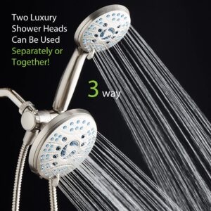 AquaCare AS-SEEN-ON-TV High Pressure 50-mode Rain & Handheld 3-way Shower Head Combo - Anti-clog Nozzles/Tub, Tile & Pet Power Wash/Extra Long 6 ft. Stainless Steel Hose/Nickel Finish