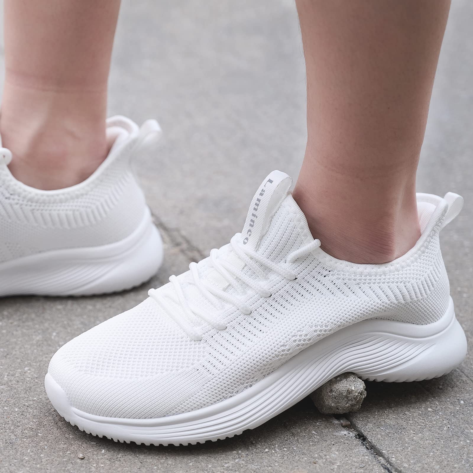 Lamincoa Womens Walking Tennis Shoes Slip On Lightweight Athletic Comfort Casual Memory Foam Sneakers for Work Gym Running Nursing White US 8.5