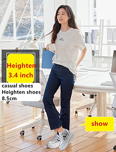 Women's Heighten Sneakers Breathable Mesh White Walking Shoes Outdoor Casual Footwear Thick-Sole（3.4 inch）