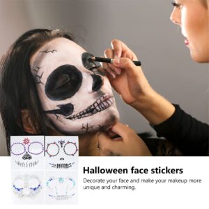 Lurrose Day of the Dead Skull Face Gems Jewels Tattoos, 4Pcs Rhinestone Halloween Jewels Tattoo Stickers for Halloween Festival Rave Party