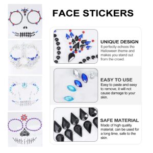 Lurrose Day of the Dead Skull Face Gems Jewels Tattoos, 4Pcs Rhinestone Halloween Jewels Tattoo Stickers for Halloween Festival Rave Party