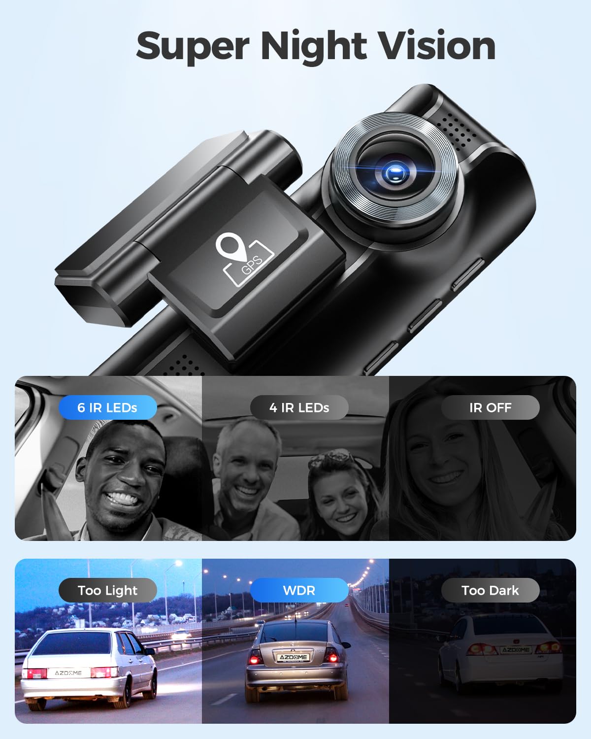 AZDOME M550 3 Channel Dash Cam with 3-Lead Mini USB Hardwire Kit (JYX02)