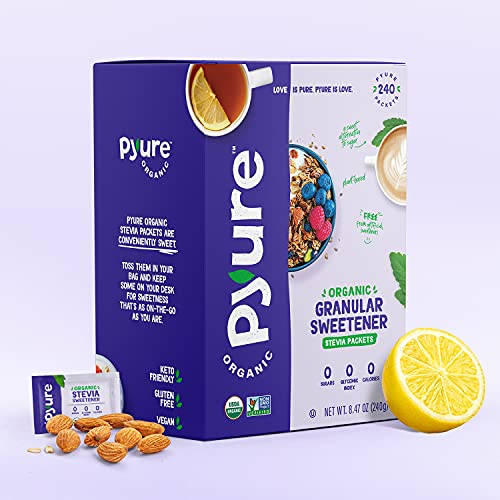 Pyure Organic Stevia Packets | Granulated Sugar Packets - White Sugar Substitute | Zero Carb, Zero Sugar, Zero Calorie Sweetener Packets | Plant-Based Stevia Packets for Keto Coffee | 240 Count