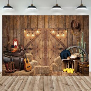 felortte 10x8ft polyester fabric fall farm door backdrop rustic warehouse barnyard photography background for old western cowboy children birthday party decoration banner photo booth