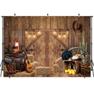 Felortte 10x8FT Polyester Fabric Fall Farm Door Backdrop Rustic Warehouse Barnyard Photography Background for Old Western Cowboy Children Birthday Party Decoration Banner Photo Booth