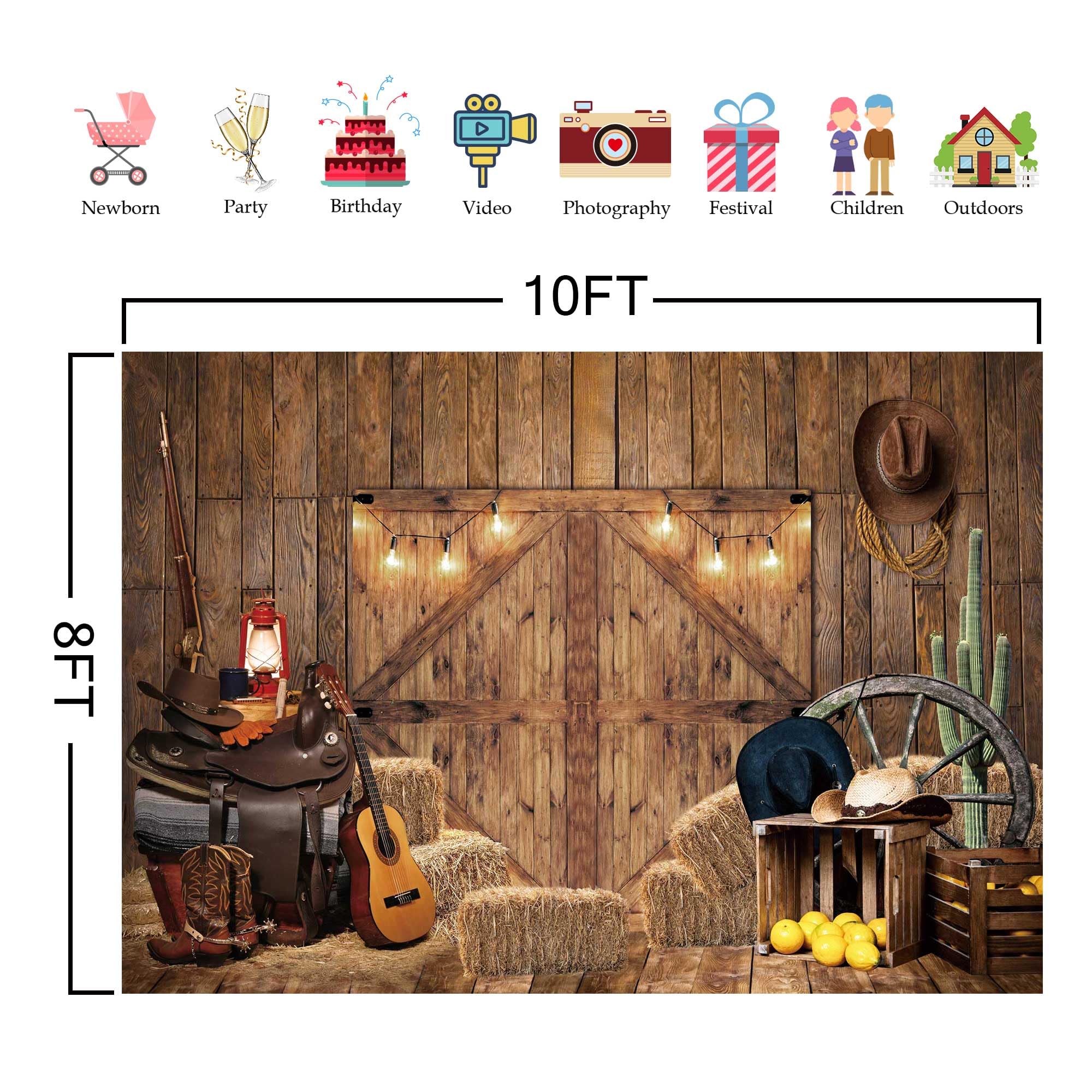 Felortte 10x8FT Polyester Fabric Fall Farm Door Backdrop Rustic Warehouse Barnyard Photography Background for Old Western Cowboy Children Birthday Party Decoration Banner Photo Booth