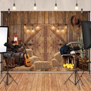 Felortte 10x8FT Polyester Fabric Fall Farm Door Backdrop Rustic Warehouse Barnyard Photography Background for Old Western Cowboy Children Birthday Party Decoration Banner Photo Booth