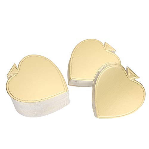 Yosoo Cake Base Board, 100PCS Heart-Shaped Mini Cake Boards Mousse Cardboard Cupcake Base Dessert Display Tray(Gold)