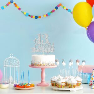 Glitter Silver 13 Official Teenager Birthday Cake Topper for Boy or Girl, Happy 13th Birthday Party Decoration, Hello 13 Cake Topper, Cheers to 13 Years, 13th Birthday Anniversary Party Supplies