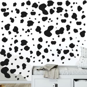 184 pcs cow print stickers, adhesive cow wall stickers cow print vinyl wall art decal removable cow print wall decor waterproof animal design cow decals for walls bedroom living room nursery (black)