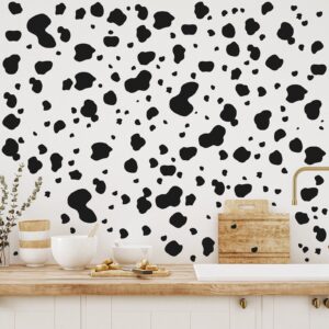 184 Pcs Cow Print Stickers, Adhesive Cow Wall Stickers Cow Print Vinyl Wall Art Decal Removable Cow Print Wall Decor Waterproof Animal Design Cow Decals for Walls Bedroom Living Room Nursery (Black)