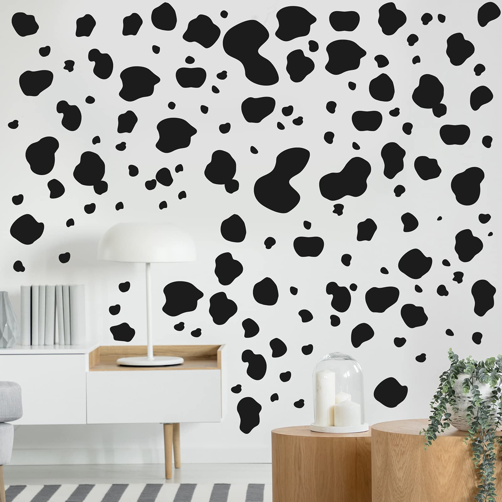 184 Pcs Cow Print Stickers, Adhesive Cow Wall Stickers Cow Print Vinyl Wall Art Decal Removable Cow Print Wall Decor Waterproof Animal Design Cow Decals for Walls Bedroom Living Room Nursery (Black)