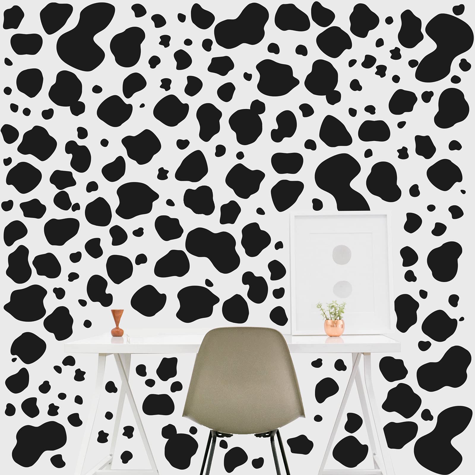 184 Pcs Cow Print Stickers, Adhesive Cow Wall Stickers Cow Print Vinyl Wall Art Decal Removable Cow Print Wall Decor Waterproof Animal Design Cow Decals for Walls Bedroom Living Room Nursery (Black)