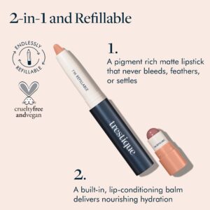 TRE'STIQUE treStiQue Matte Lip Crayon, Matte Lipstick With Built-in Lip Gloss Balm, 2-in-1 Lip Liner Set With Lip Crayon and Lip Balm, Lipstick and Lip Gloss Balm Lip Kit (Belize Bordeaux Refillable)