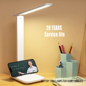 IQeer Cordless LED Desk Lamp for Home Office, 4000mAh Rechargeable Battery Operated Table Lamps,Eye-Caring Reading Lamp for Students, 3 Lighting Modes & Brightness Dimmer Light for Kids Study