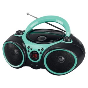 jensen cd-490 portable sport stereo cd player boombox with am/fm radio, aux line-in & headphone jack (limited edition colors) (aqua teal)