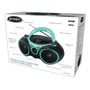 Jensen CD-490 Portable Sport Stereo CD Player Boombox with AM/FM Radio, Aux Line-in & Headphone Jack (Limited Edition Colors) (Aqua Teal)