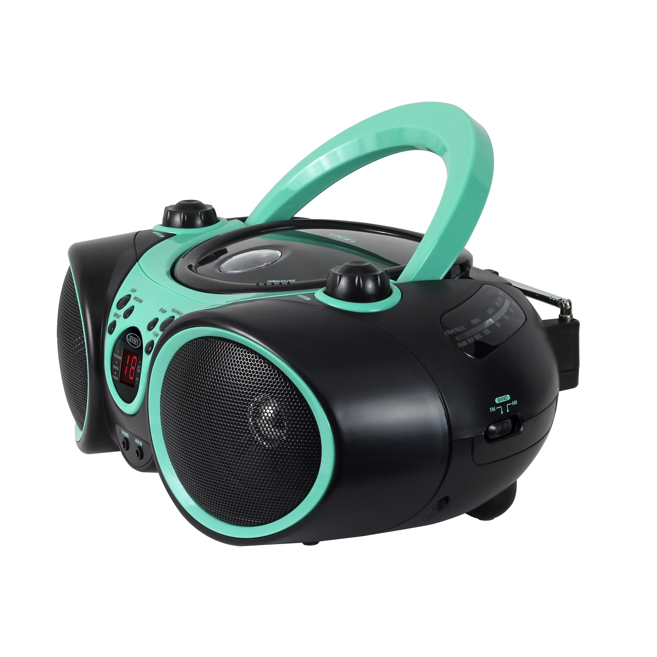 Jensen CD-490 Portable Sport Stereo CD Player Boombox with AM/FM Radio, Aux Line-in & Headphone Jack (Limited Edition Colors) (Aqua Teal)